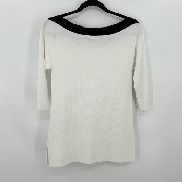 ADOLFO DOMINGUEZ White Black Boat Neck Half Sleeve Knit Shirt Size Small - Picture 2 of 9